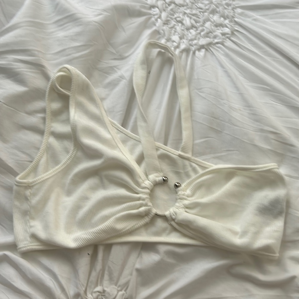 White one shoulder crop top